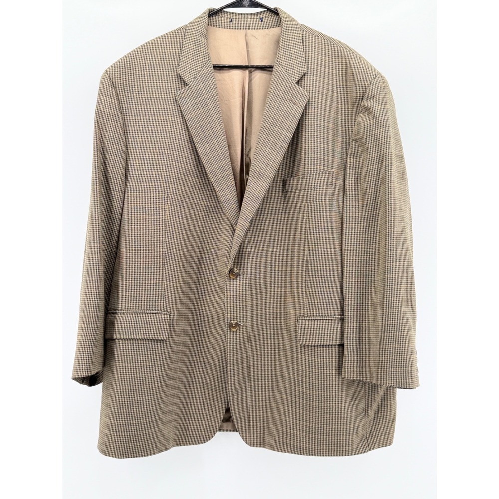 Chaps Ralph Lauren Mens 52R Blazer Brown Houndstooth Silk Blend Jacket - Picture 2 of 8